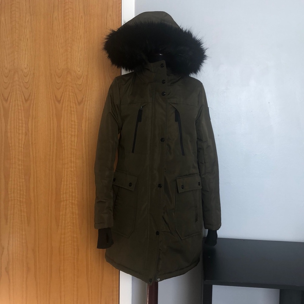 A.N.A Olive Green Winter Parka with Removable Hood